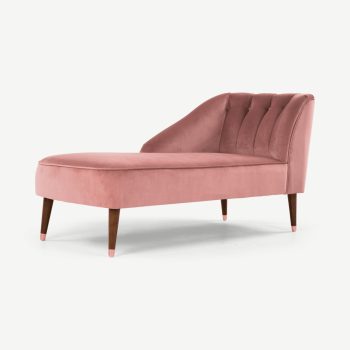 Margot chaise longue met leuning links, oudroze gerecycled fluweel