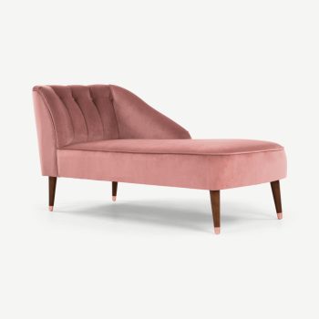 Margot chaise longue met leuning rechts, oudroze gerecycled fluweel