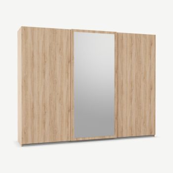 Kika driedeurs kledingkast 270 cm met schuifdeuren, eiken frame & spiegeldeuren