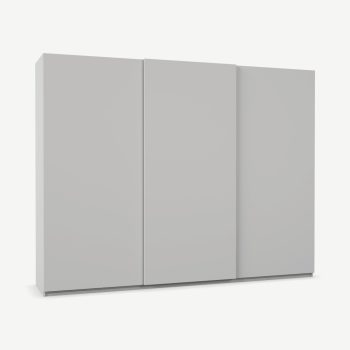 Kika driedeurs kledingkast 270 cm met schuifdeuren, lichtgrijs frame & lichtgrijze deuren