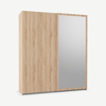 Kika tweedeurs kledingkast 180 cm met schuifdeuren, eiken frame en spiegeldeuren