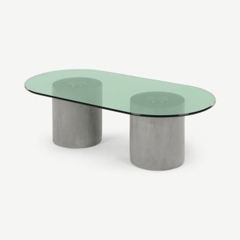 Calvin salontafel, geborsteld roestvrijstaal, betongrijs en groen