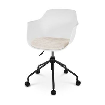 Nolon Nout bureaustoel wit met armleuningen en beige zitkussen - zwart