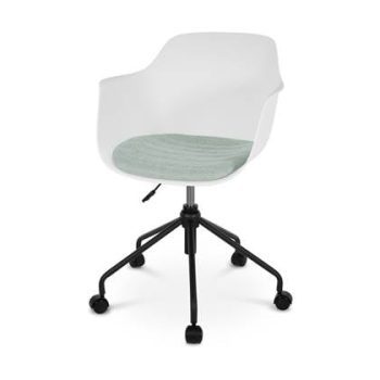 Nolon Nout bureaustoel wit met armleuningen en zacht groen zitkussen -