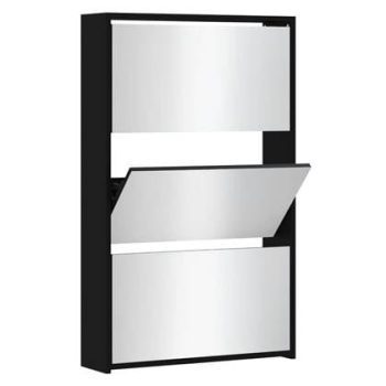vidaXL Schoenenkast met spiegel 3-laags 63x17x102,5 cm zwart