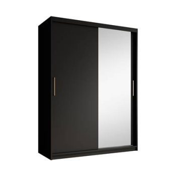Meubella Kledingkast Mandalin - Zwart - 150 cm - Met spiegel