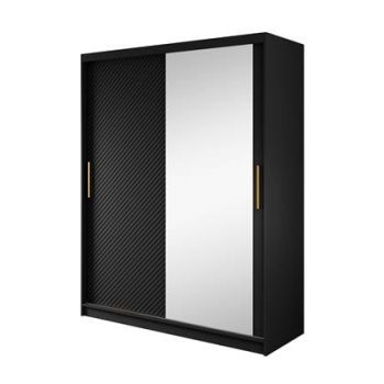 Meubella Kledingkast Resort - Mat zwart - 150 cm - Met spiegel