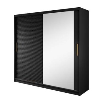 Meubella Kledingkast Resort - Mat zwart - 200 cm - Met spiegel