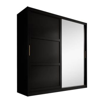 Meubella Kledingkast Rotana - Mat zwart - 200 cm - Met spiegel